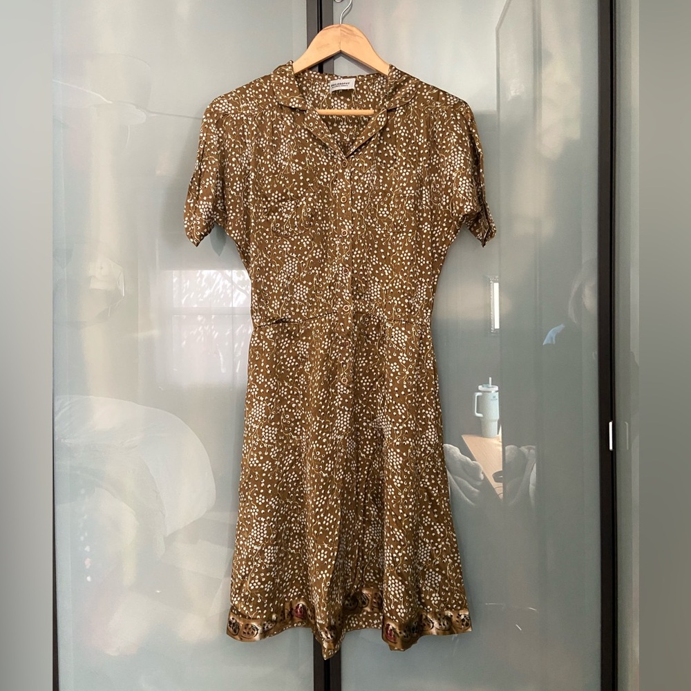 Philosophy di Alberta Ferretti Olive Green and White Printed Midi Dress